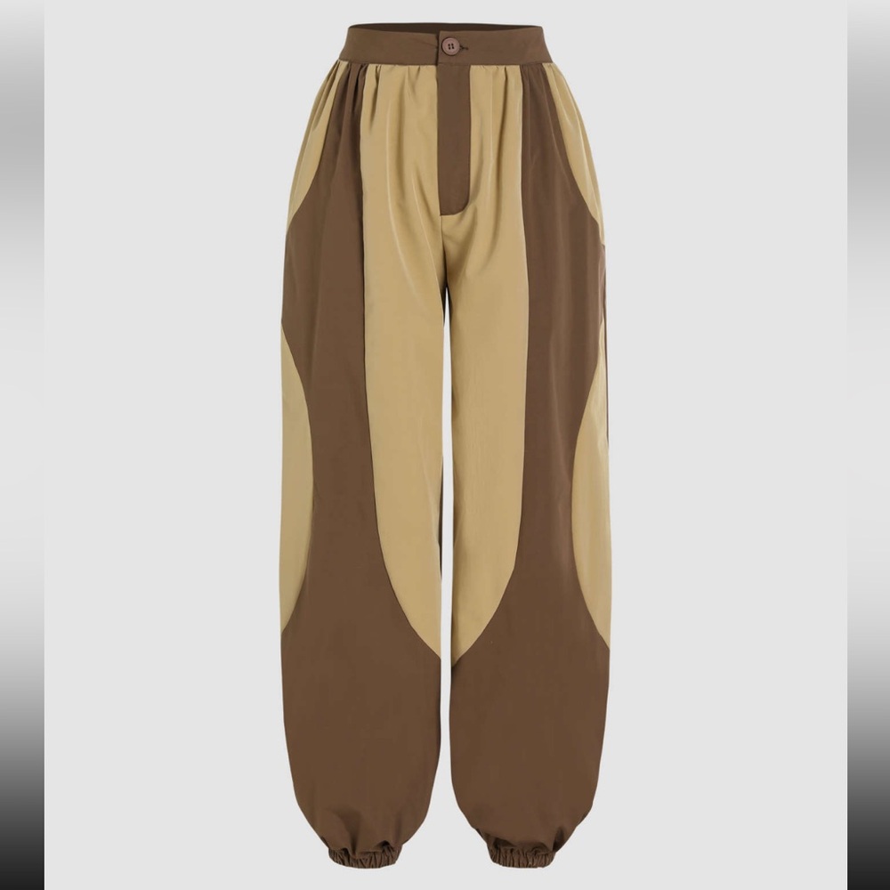 ⭐️CIDER WOVEN PATCHY JOGGER PARACHUTE PANTS BROWN & TAN SIZE XL⭐️ NWT